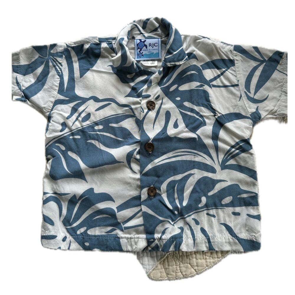 RJC Baby Boy's Hawaiian Tropical Leaves Button Down Collar Shirt 12M
